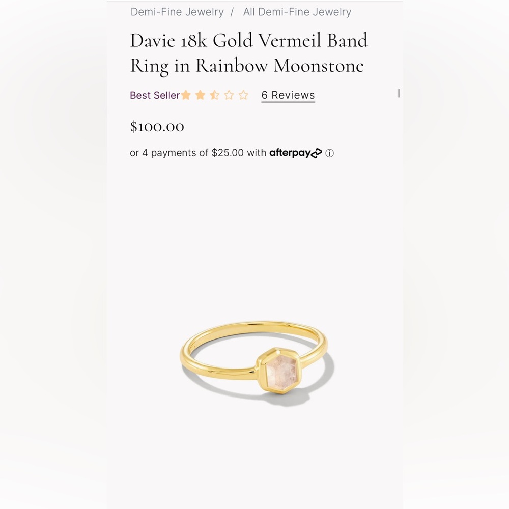 Davie 18k Gold Vermeil Band Ring in Rainbow Moonstone